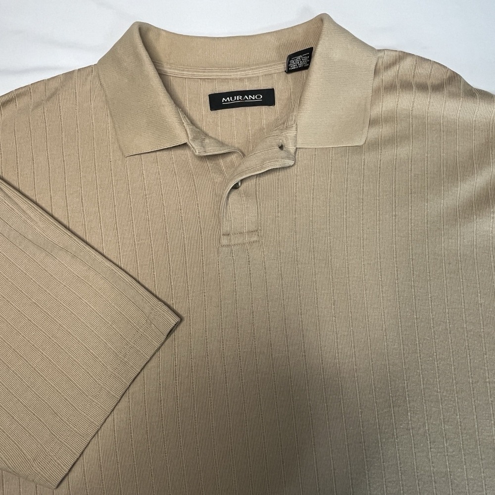 Murano Men's Polo Shirt Size XL Tan Vertical Ribbed Short Sleeve Golf